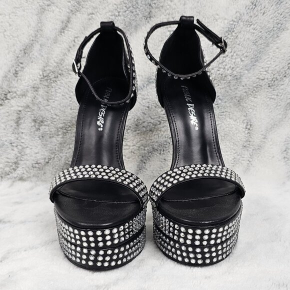 Dolls Kill Public Desire UK3/US5 Black Rhinestone Platform Heels Ankle Strap - Picture 4 of 12